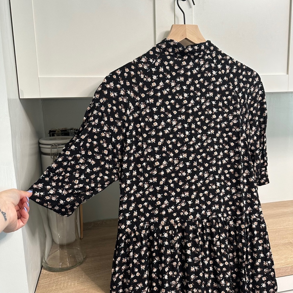 Natural Life Rebecca Midi Dress Womens S Black Ditsy Floral Tiered Button Front - Picture 15 of 16